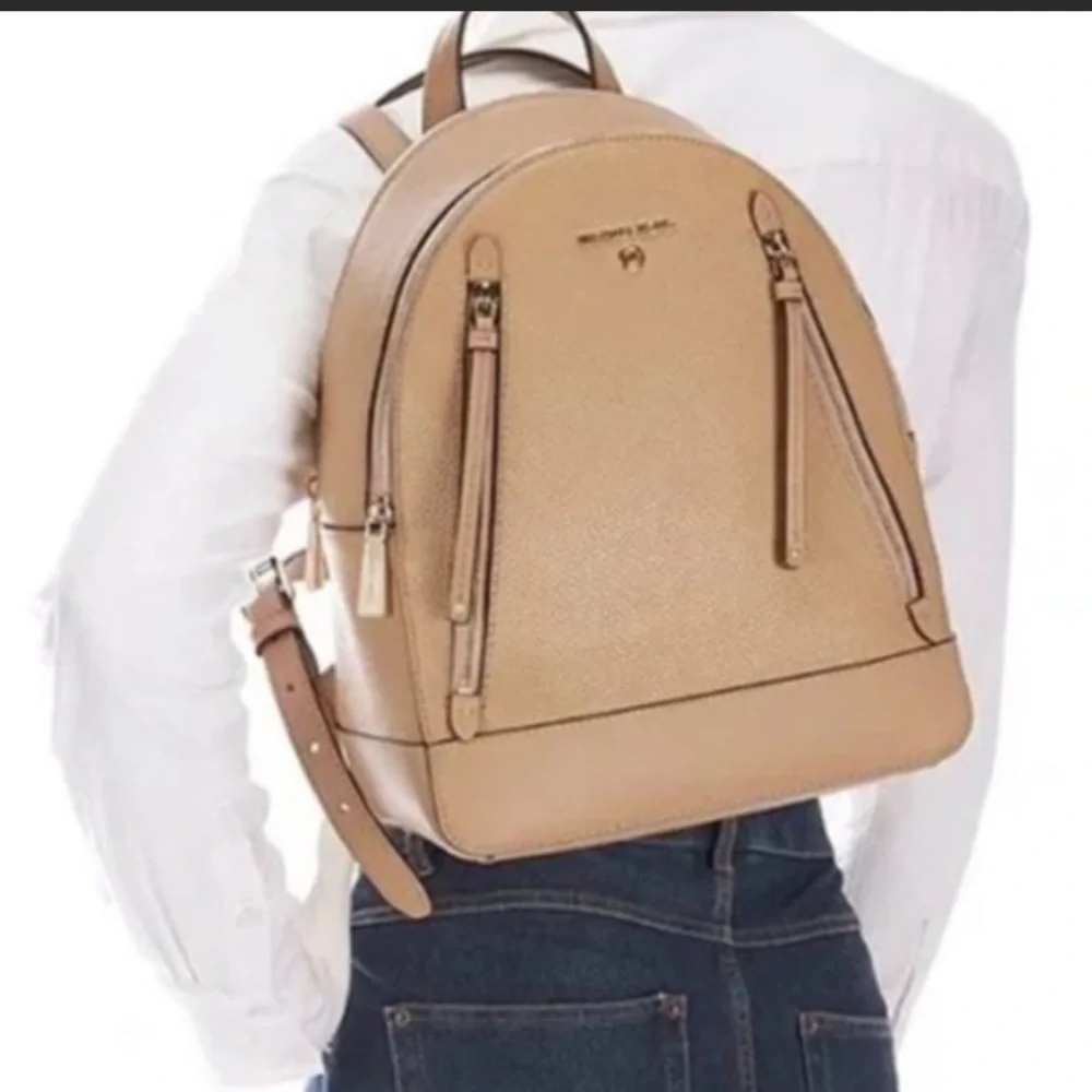 Michael Kors Brooklyn Signature Logo Semi Lux Medium Tan Backpack